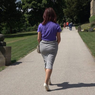 wearing beautiful white high heels