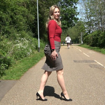 beautiful lady wears Prada high stiletto