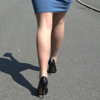 her sexy 5 inch heeled steps