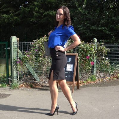 short skirt and very high heels