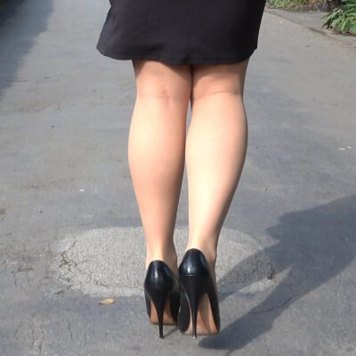 short skirt and very high heels