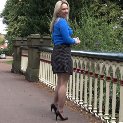 Her heels stepping high