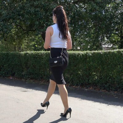 her shiny stiletto